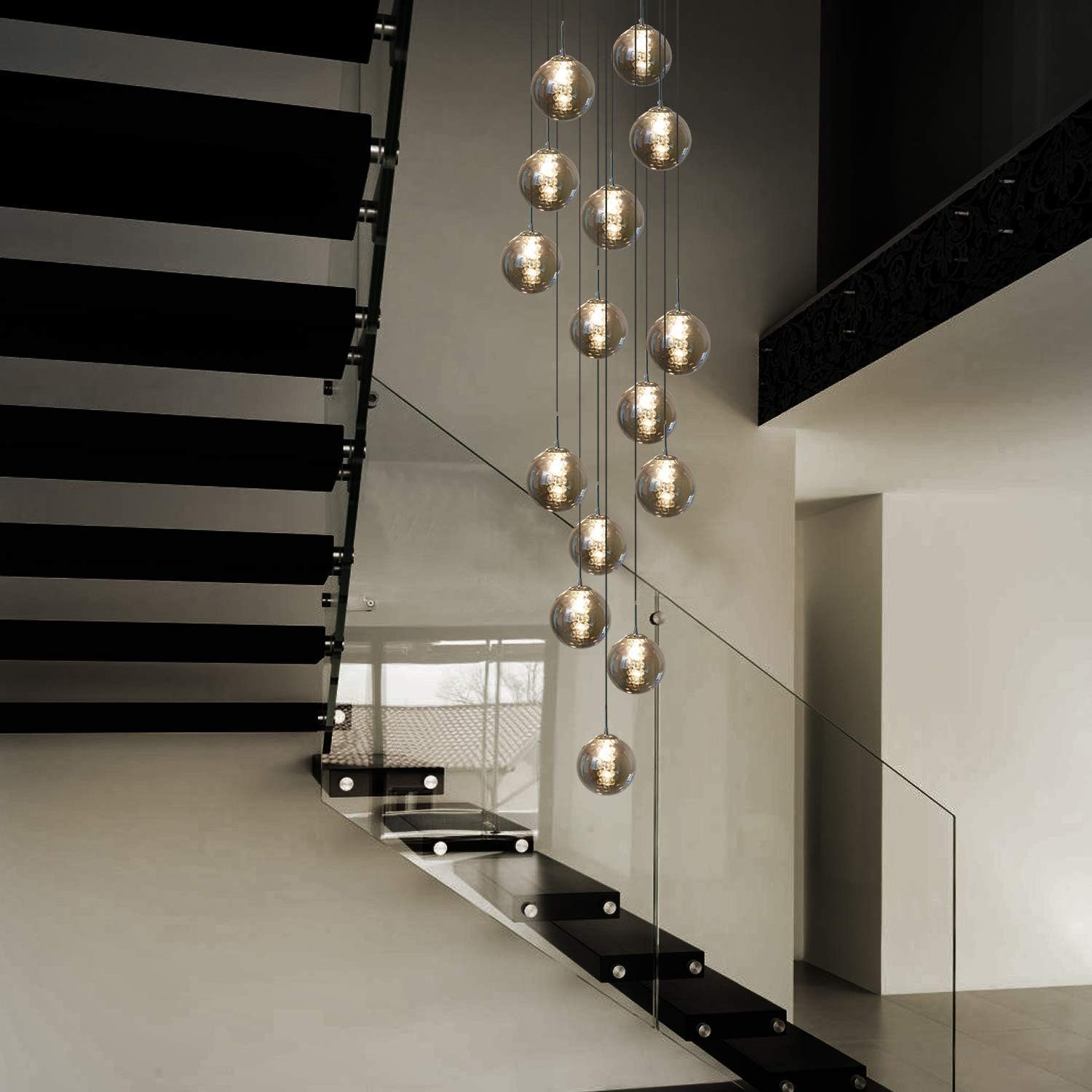 NETTLIFE - pendellampe Højdejusterbar, spisebord, glas, pendellampe - moderne, trappependellampe, 15 flammer Lysekrone