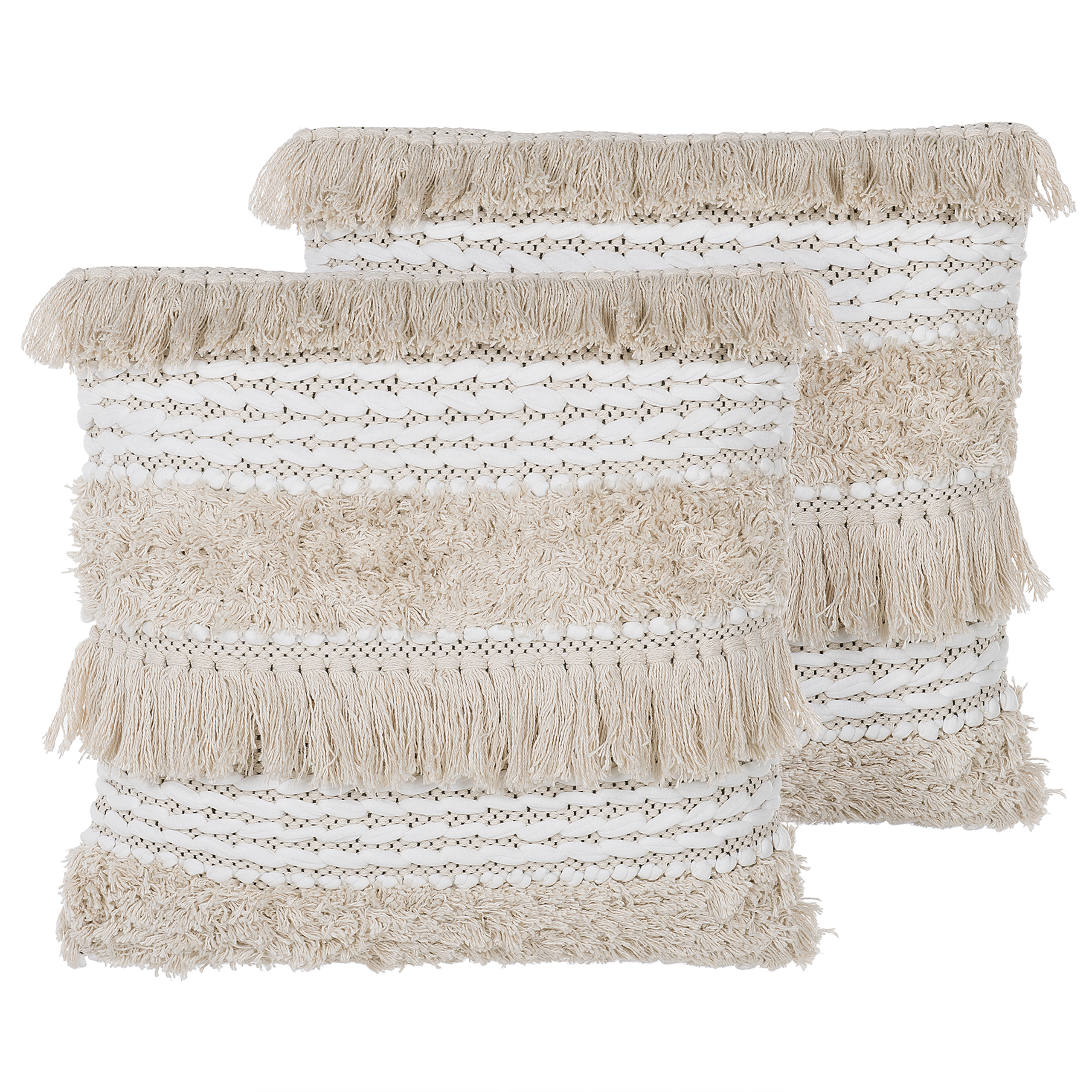 Sæt af 2 pyntepuder VILLUR 45 x 45 cm Bomuld Beige Stribet mønster