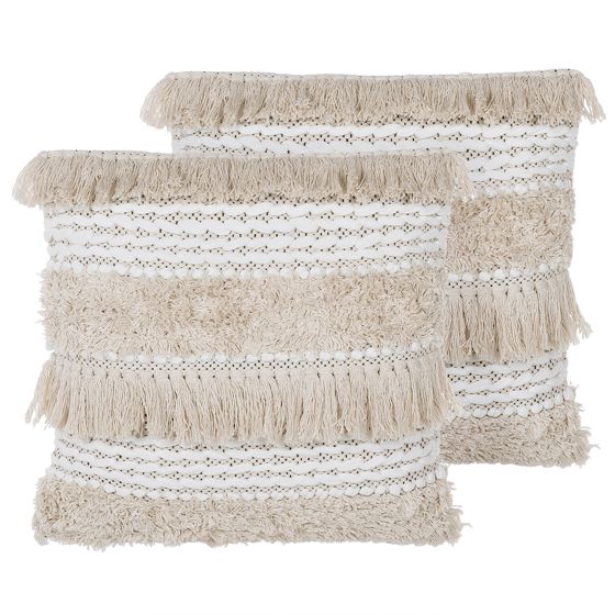 Sæt af 2 pyntepuder VILLUR 45 x 45 cm Bomuld Beige Stribet mønster