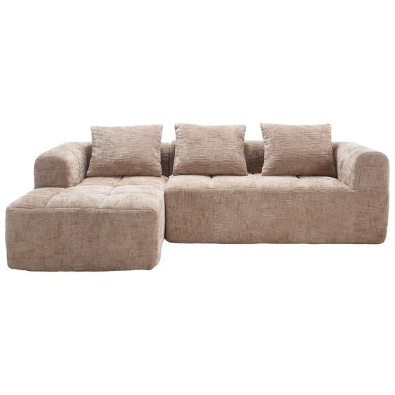 Hjørnesofa – chenillesofa med chaiselong og armlæn, khaki