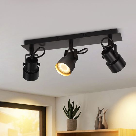 NETTLIFE sort loftspotlight vintage - loftslampe GU10 køkkenlampe med justerbare 3 flammer vintage 350°
