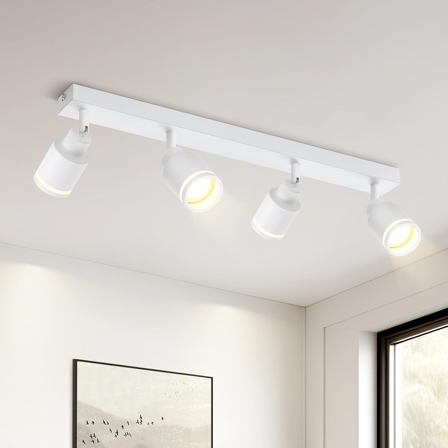 NETTLIFE moderne hvid loftslampe: 4 justerbare metalloftsspotlights, GU10 loftslampe, til soveværelse uden pære