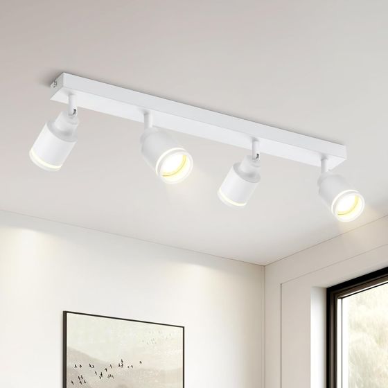 NETTLIFE moderne hvid loftslampe: 4 justerbare metalloftsspotlights, GU10 loftslampe, til soveværelse uden pære