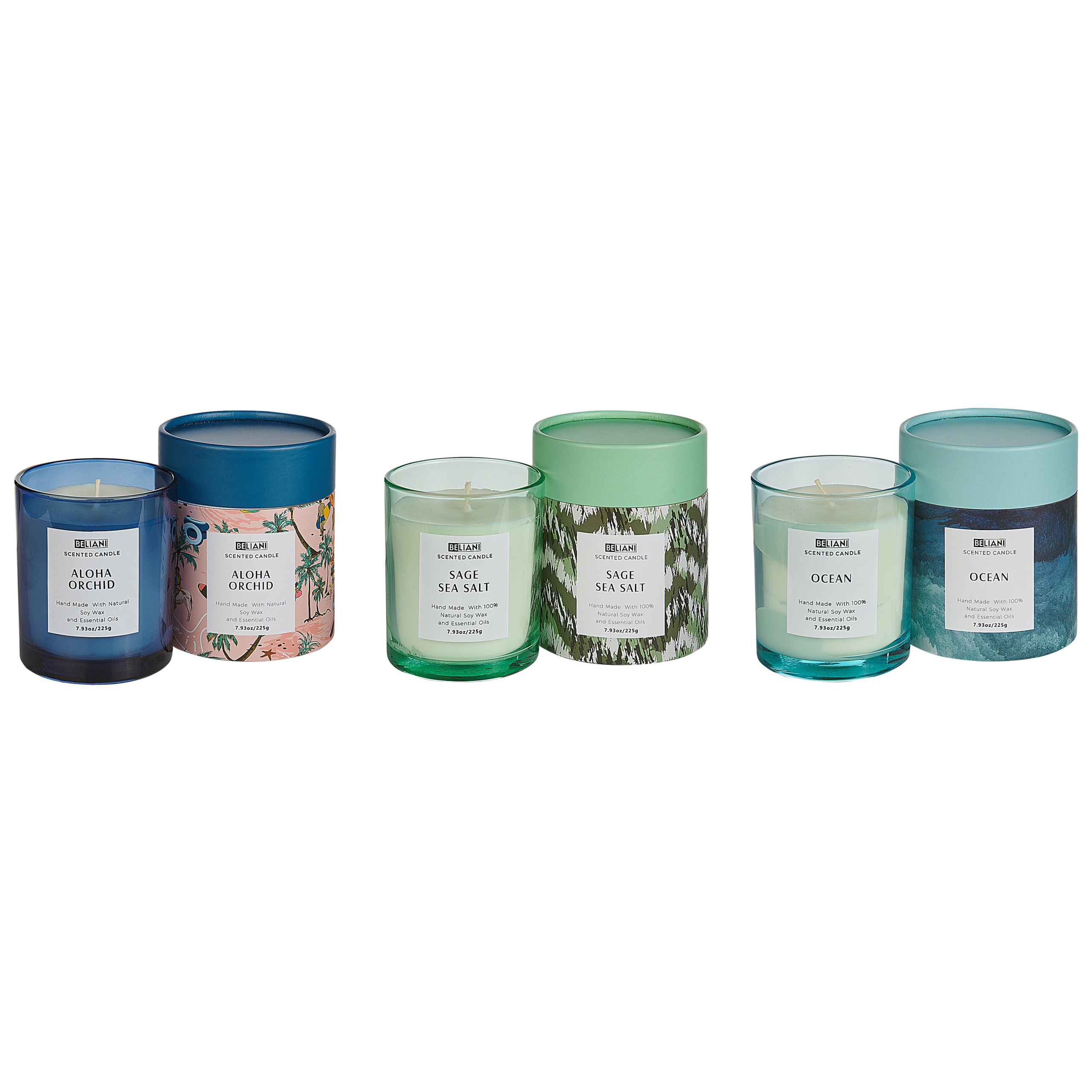 Sæt med 3 duftlys COLORFUL BARREL Soja voks Fresh notes Blomster noter