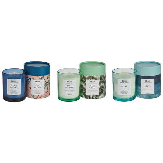 Sæt med 3 duftlys COLORFUL BARREL Soja voks Fresh notes Blomster noter