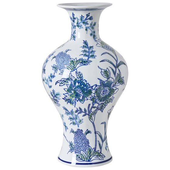 Blomstervase BERGA 36 cm Porcelæn Hvid/blå
