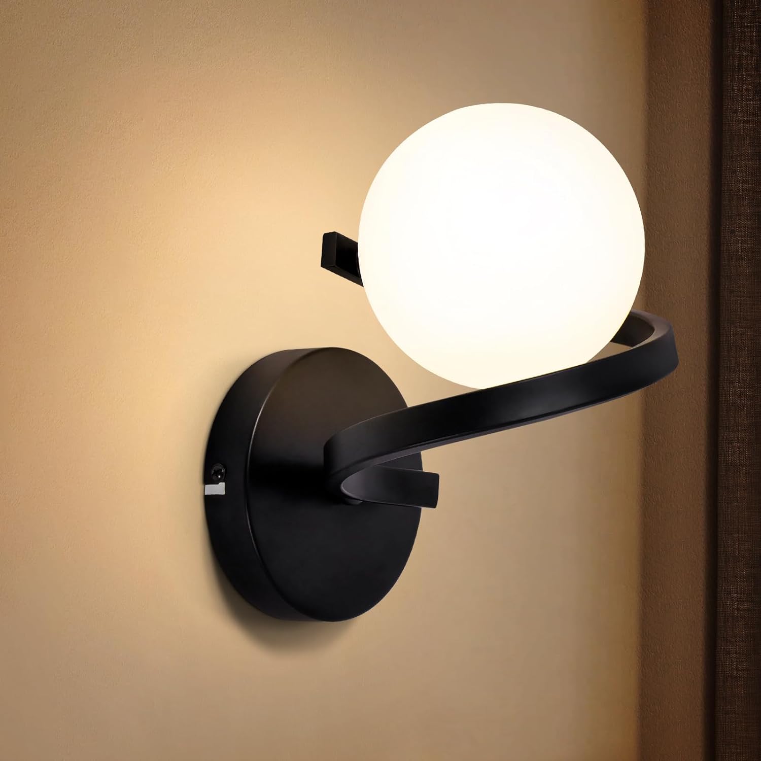 NETTLIFEBadeværelse, væglampe, vægspotlight, glaskugle, G9, sort, vægbeslag, 1 flamme Hvid, indendørslampe