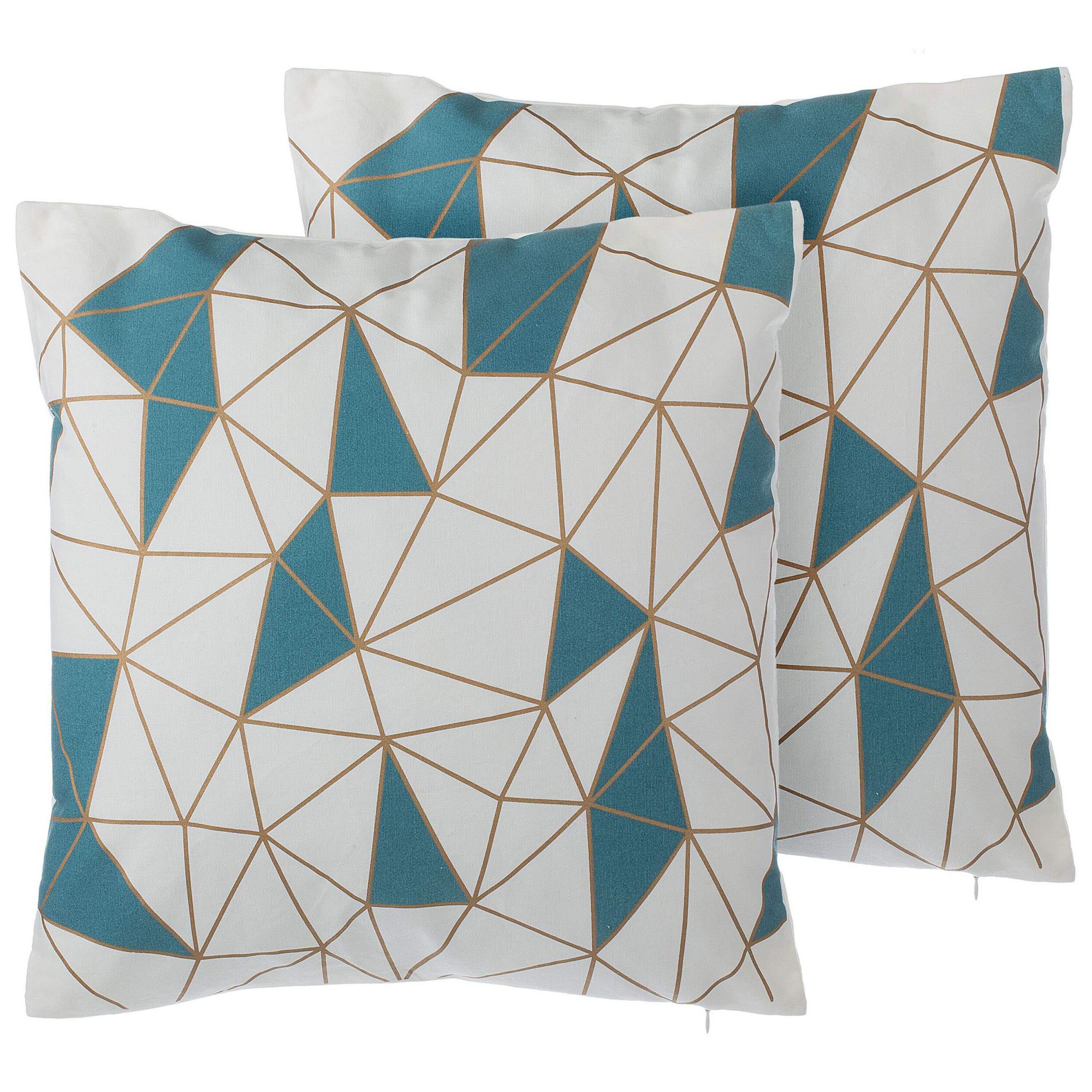Sæt af 2 pyntepuder CLARKIA 45 x 45 cm Bomuld Blå Geometrisk mønster