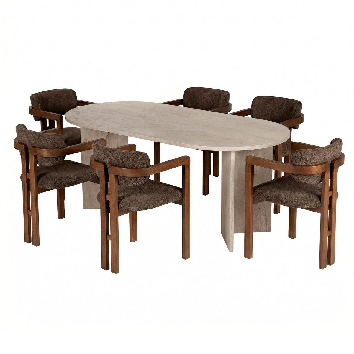 Norda Design Elegant spisebordssæt med stole, 7 dele, melaminbelagt, ramme i bøgetræ, let rengørligt stof, moderne design