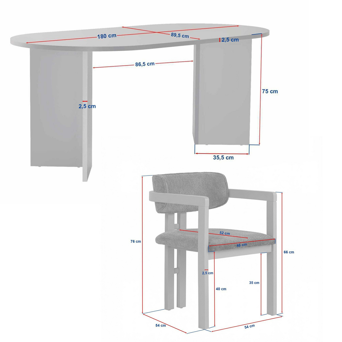Norda Design Spisebord- og stolesæt (5 Pieces) Meridia 4 90 x 180 x 75 cm