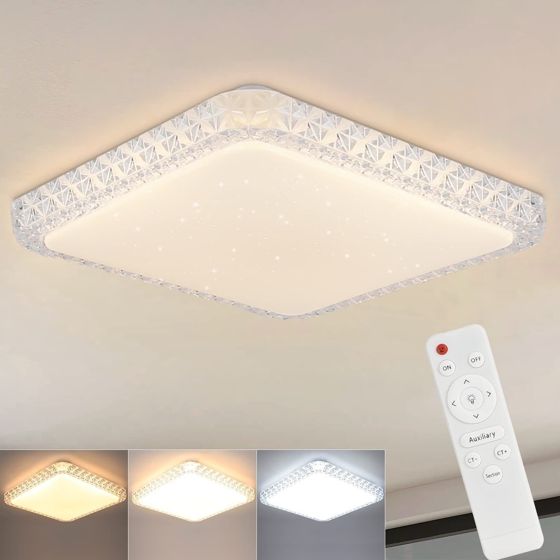 NETTLIFE LED - loftslampe Til køkken, stue, moderne, firkantet, 30 cm krystal, stjernehimmel, form, dæmpbar Med fjernbetjening