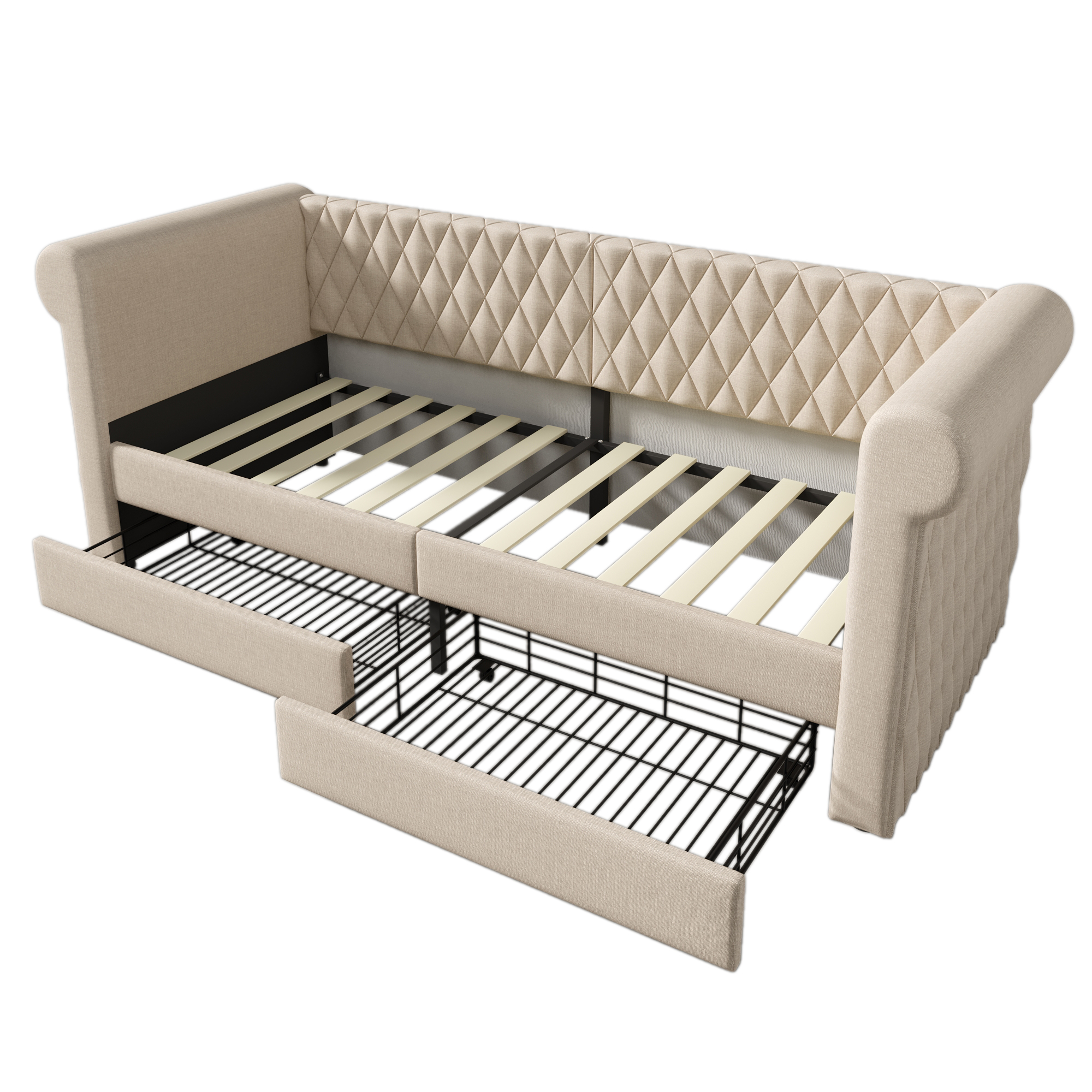 Dagseng 90 x 200 cm, Beige, 2 Skuffer
