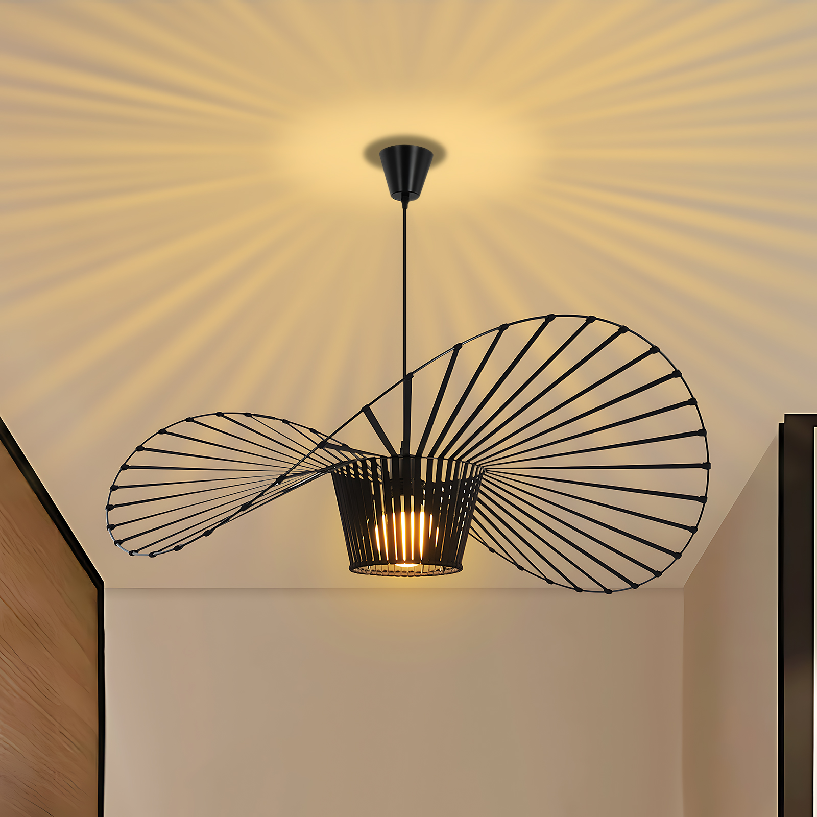 NETTLIFE moderne pendellampe, E27 sort, diameter 80 cm polycarbonat hattemønster, maks. 40W til stue, spisestue, køkken, uden