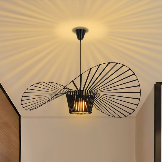 NETTLIFE moderne pendellampe, E27 sort, diameter 80 cm polycarbonat hattemønster, maks. 40W til stue, spisestue, køkken, uden