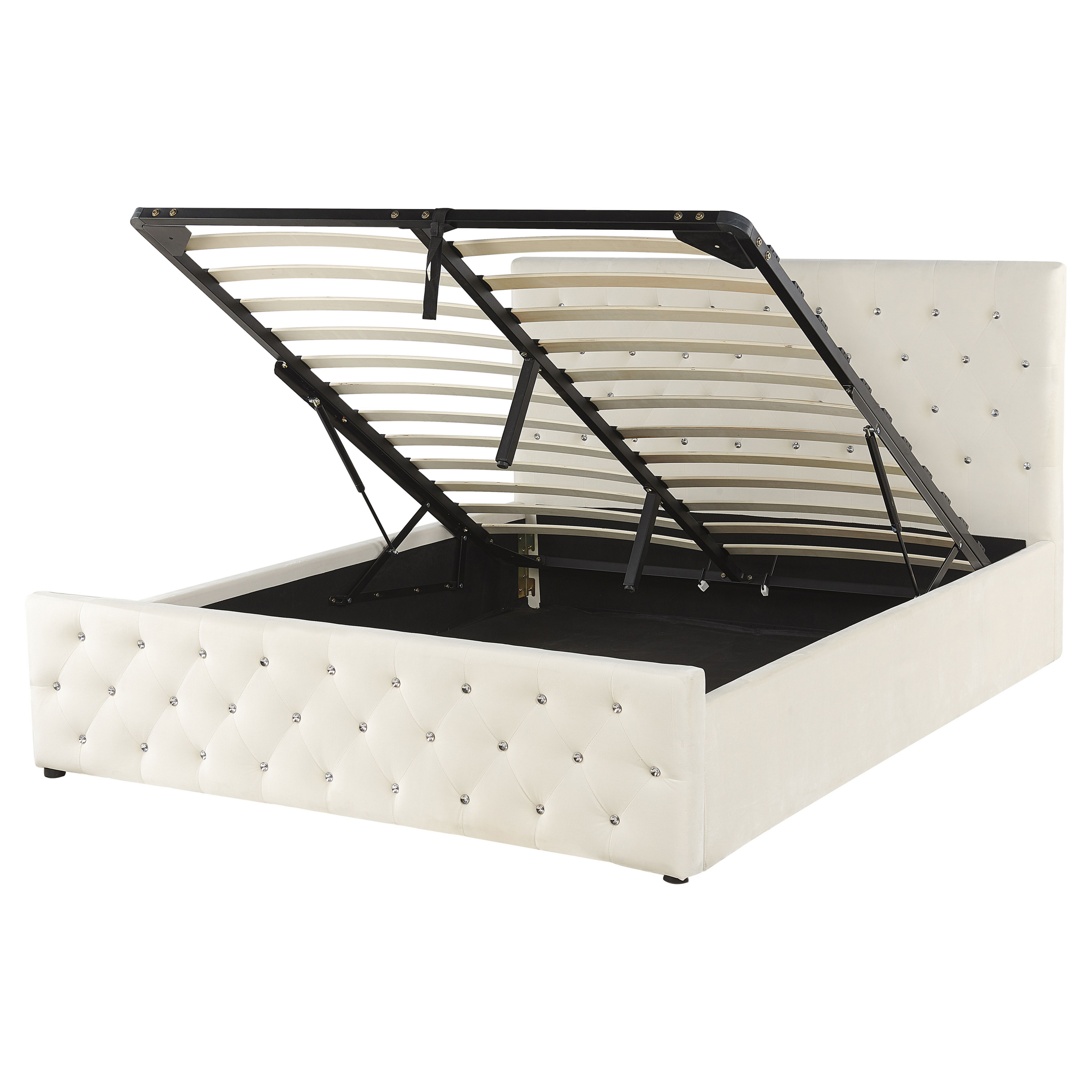 Seng med opbevaring AMIENS Velour Lys Beige 160 x 200 cm