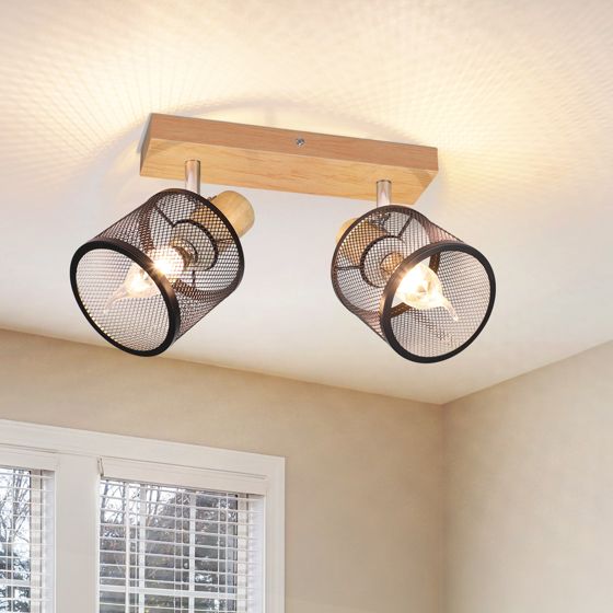NETTLIFE Loftlampe 2-punkts sort træmønster - loftlampe E14 justerbar 350° 4 pærer maks. 25 W moderne til stue, soveværelse