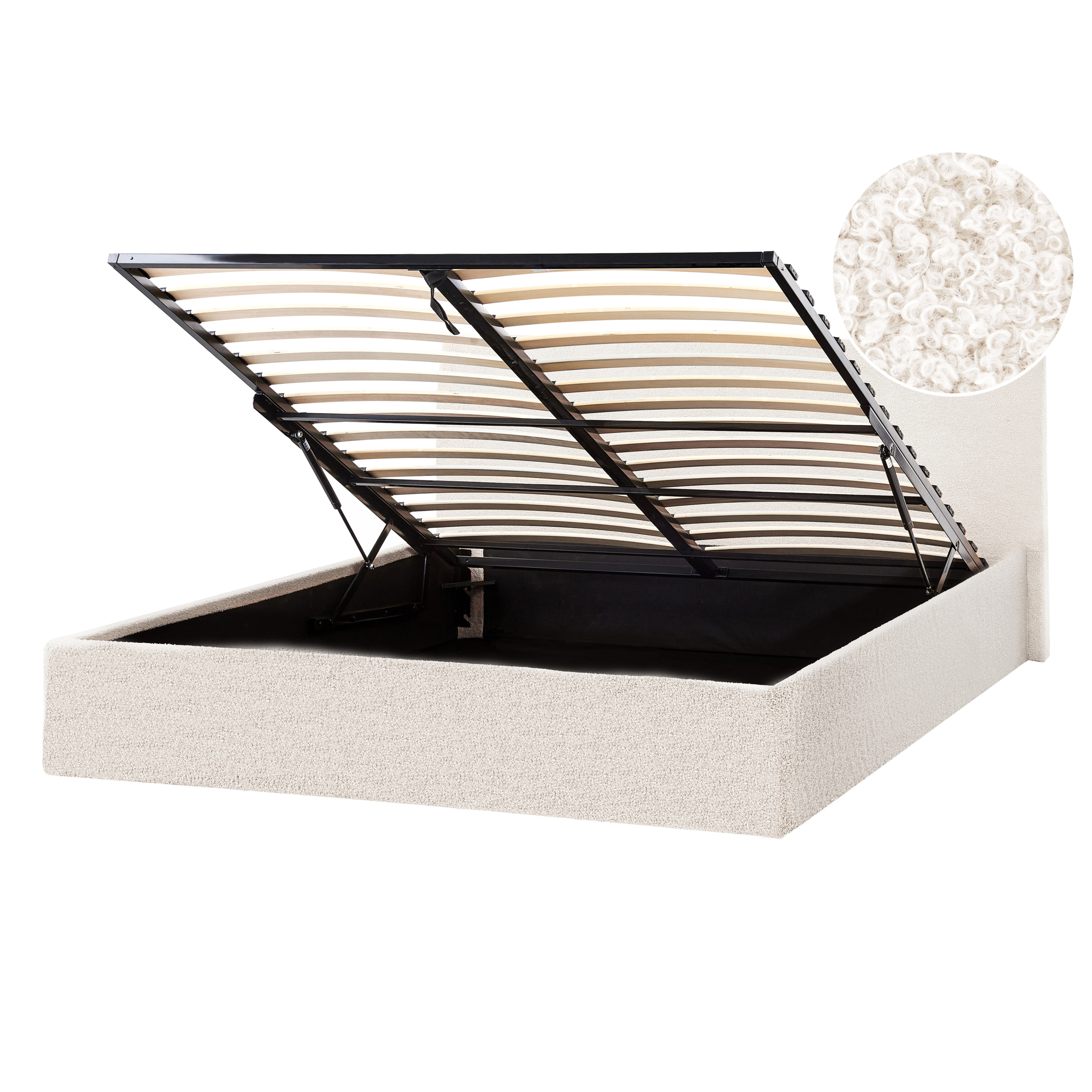 Seng med opbevaring ORBEY Boucle Cremehvid 140 x 200 cm