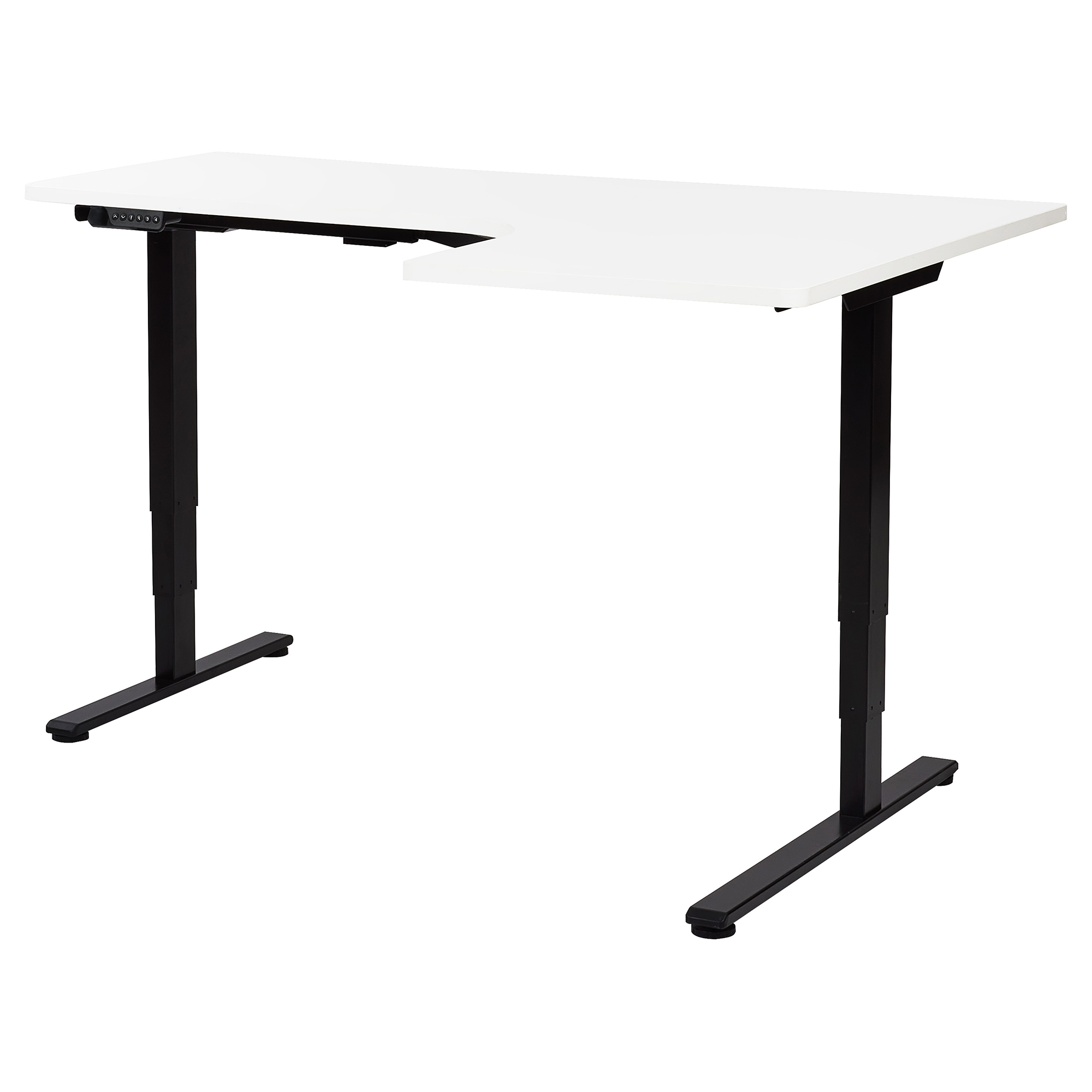 Elektrisk justerbart hjørneskrivebord DESTINES 160 cm 109 cm Hvid/sort Højrevendt