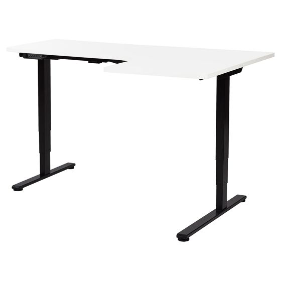 Elektrisk justerbart hjørneskrivebord DESTINES 160 cm 109 cm Hvid/sort Højrevendt