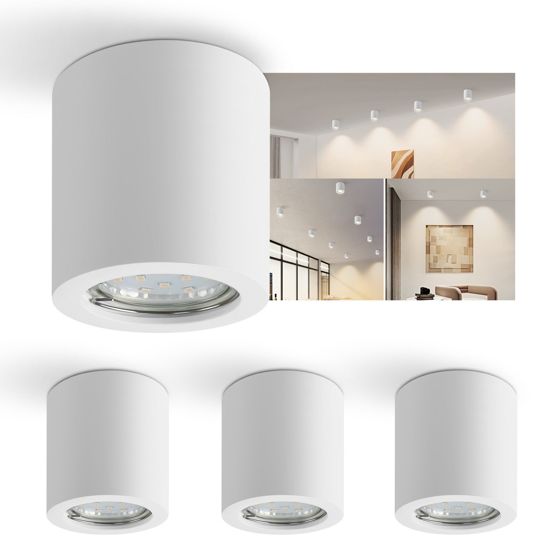 NETTLIFE hvid, påbygningsmonteret spotlight, rund, GU10, moderne gipsloftsspotlight, lille 40w
