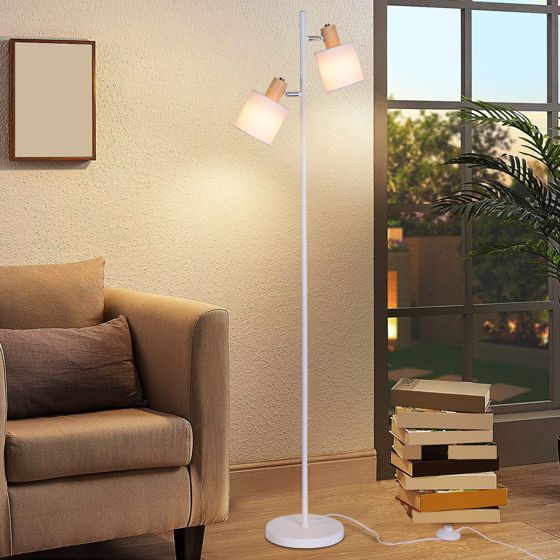 NETTLIFE Gulvlampe til stue, 2 E14 pærer, vintage - hvid stofskærm, 145 cm gulvlampe