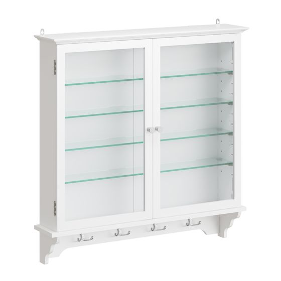 Vægmonteret garderobeskab med glasdøre, hvid, 68.5x62.5 cm, FSB114-E-W