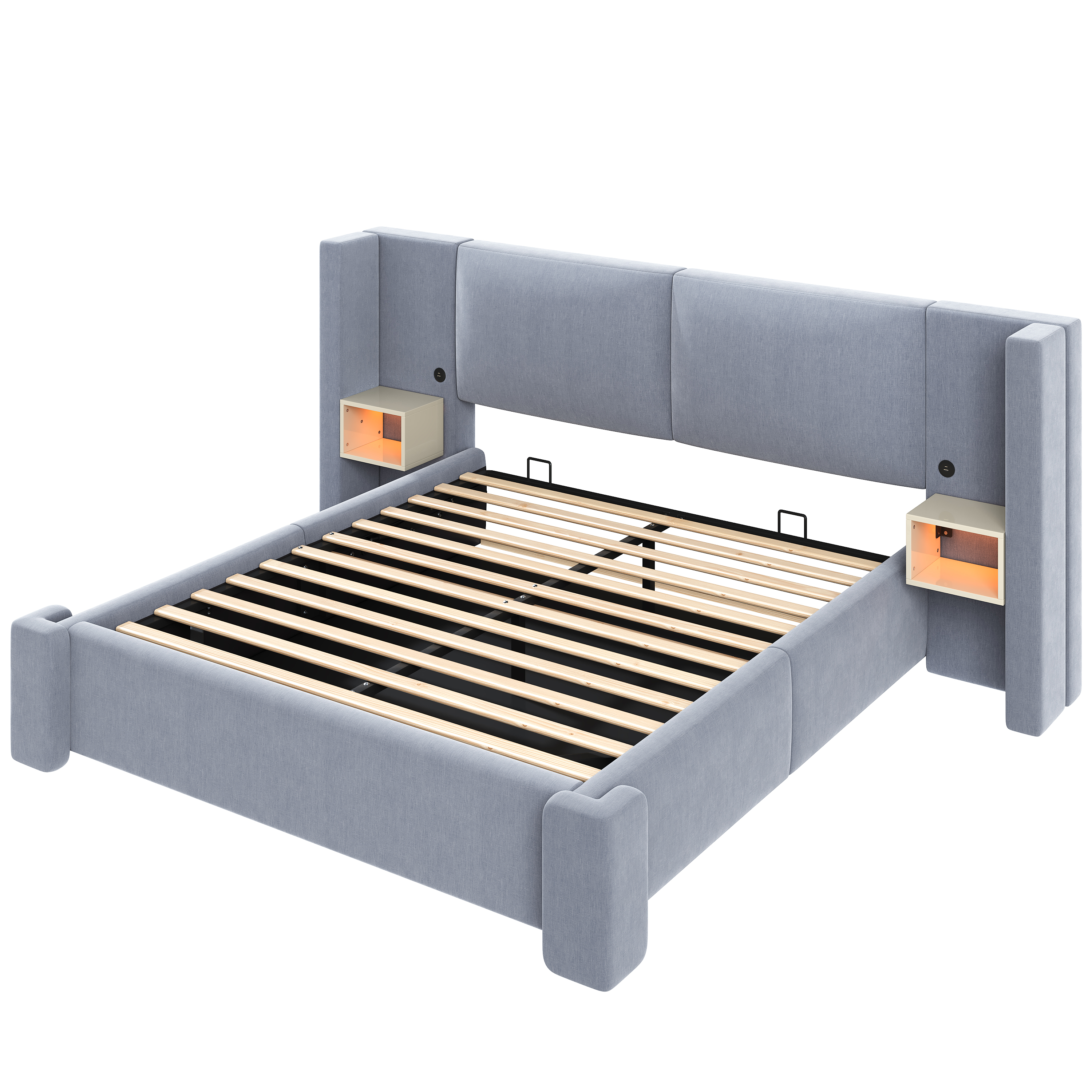 Polstret seng 180x200 cm med gasfjeder-opbevaring, beige hør