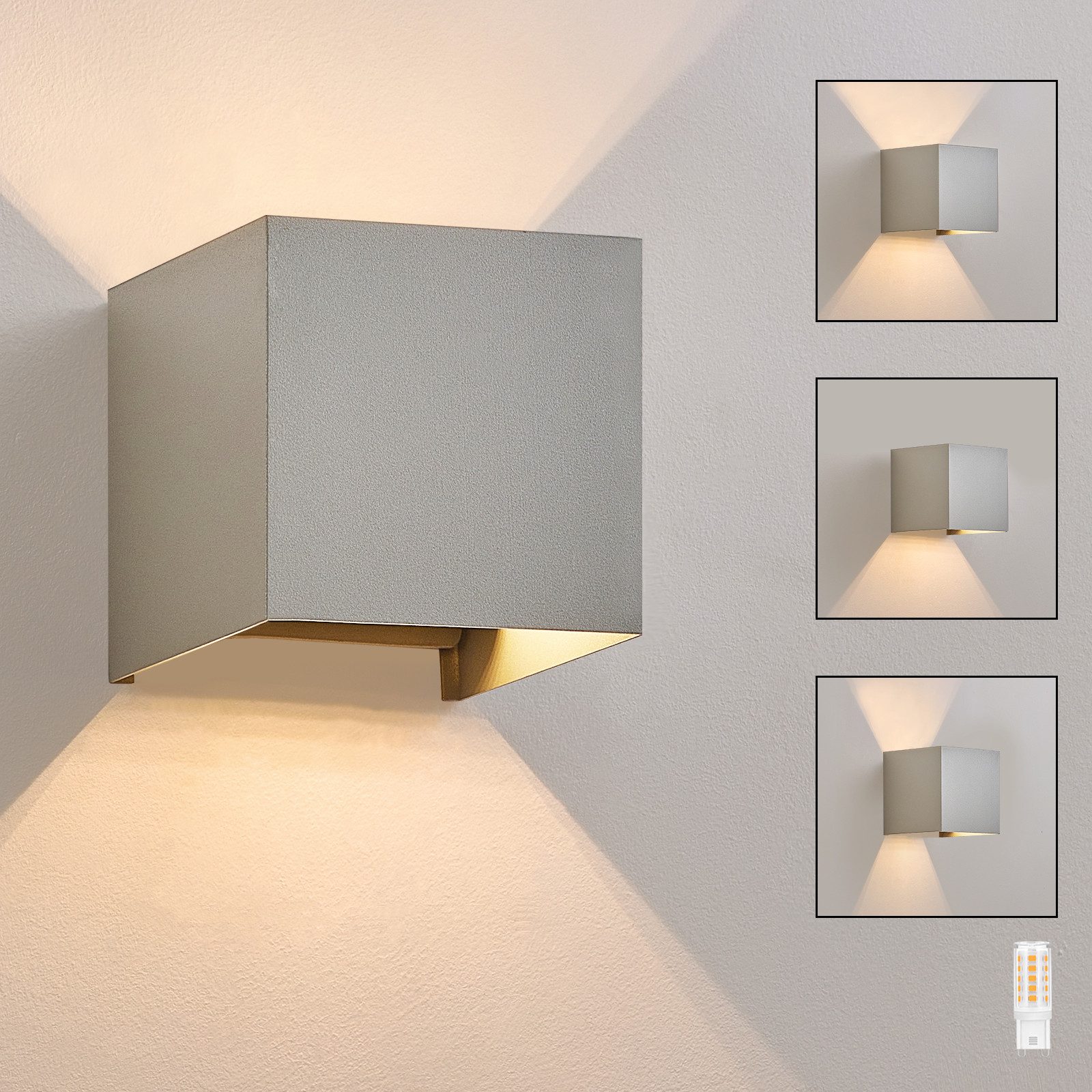 NETTLIFE LED - indendørs væglampe - udendørs væglampe, grå, udendørslampe, IP65, udendørs væglampe, 3000K, varm hvid