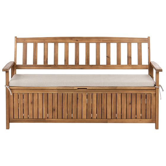 Havebænk med hynde SOVANA 160 cm med opbevaring Akacietræ Beige