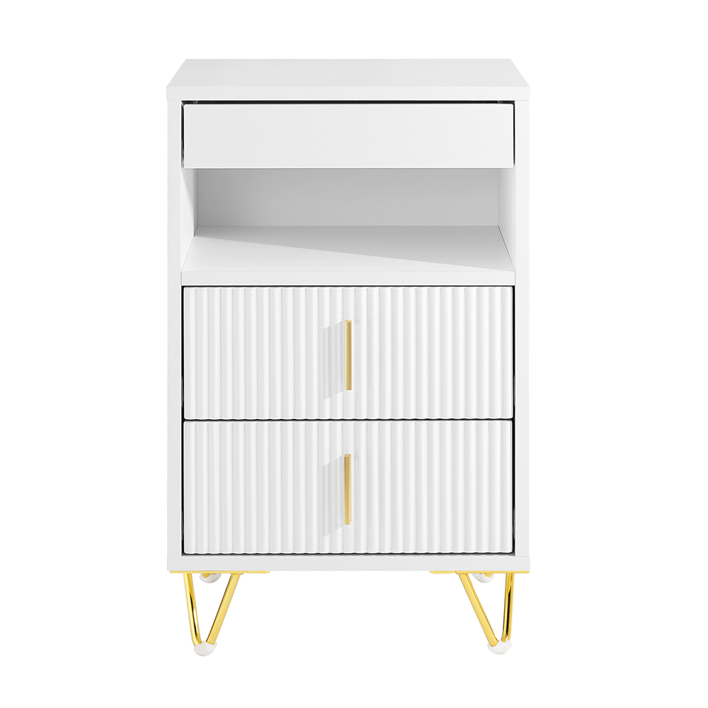 SoBuy FBT168-W Sengebord, Sengebord med 3 skuffer og hylde, Moderne sidebord til soveværelse og stue, Hvid B40 x D40 x H63 cm