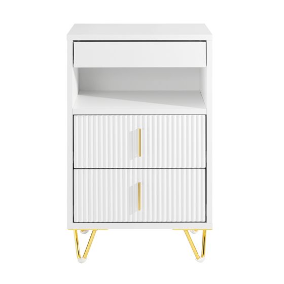 SoBuy FBT168-W Sengebord, Sengebord med 3 skuffer og hylde, Moderne sidebord til soveværelse og stue, Hvid B40 x D40 x H63 cm