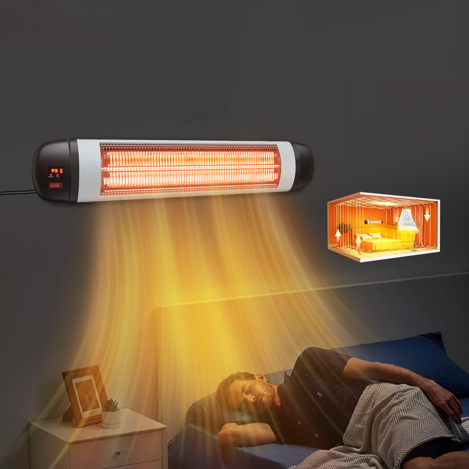 NETTLIFE infrarød varmeovn 2500W med fjernbetjening