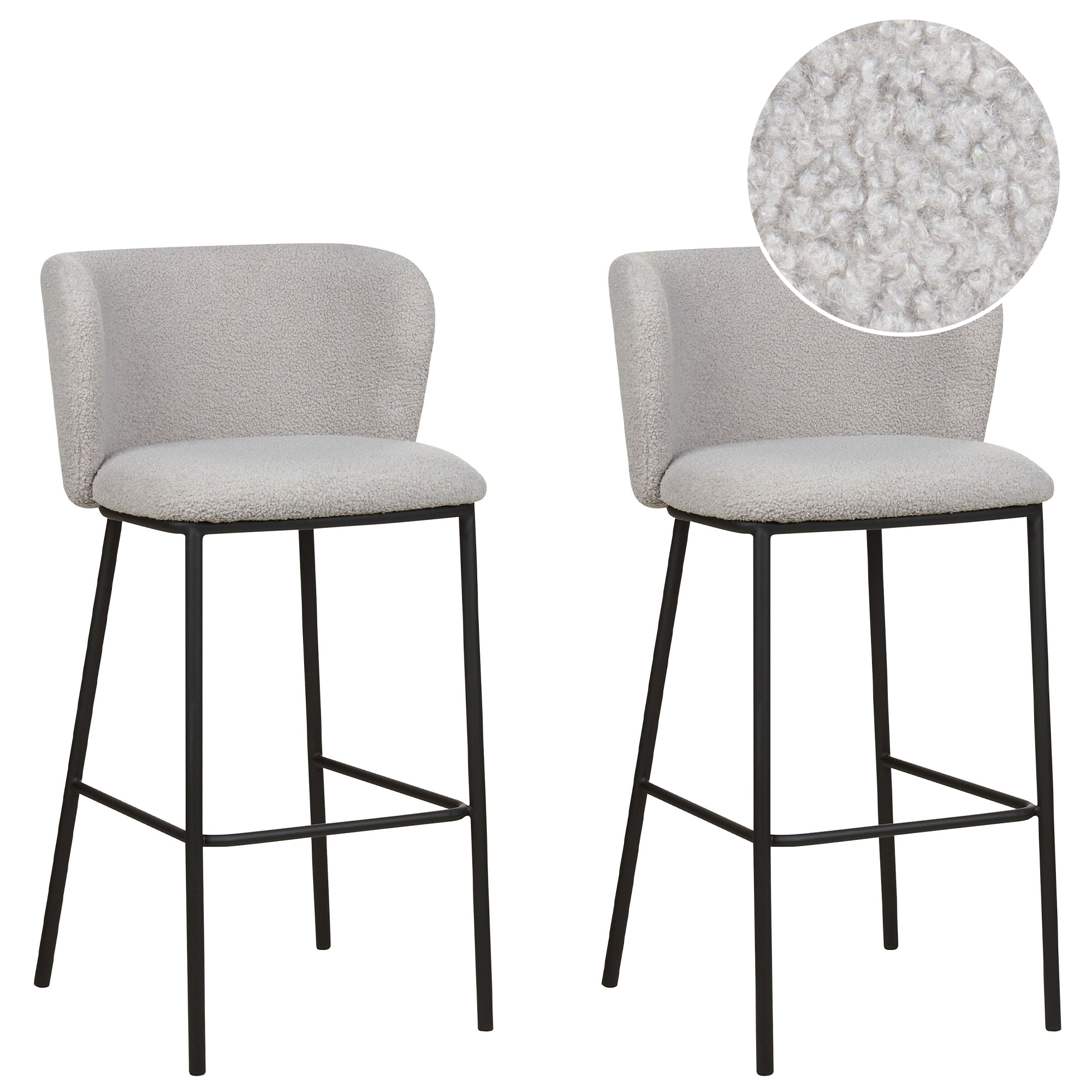 Sæt med 2 barstole MINA Boucle Lysegrå