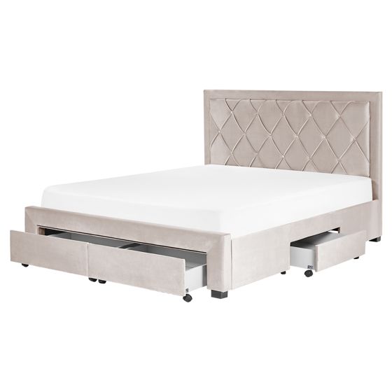 Seng med skuffer til opbevaring LIEVIN Velour Beige 160 x 200 cm