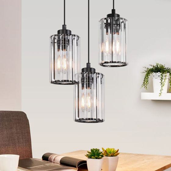 NETTLIFE moderne sort krystal pendellampe til spisebord, 3 flammer, E27