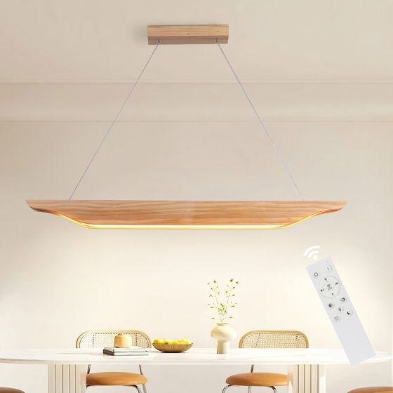 NETTLIFE LED-pendellampe i træ - moderne design spisebordslampe 90 cm dæmpbar med fjernbetjening