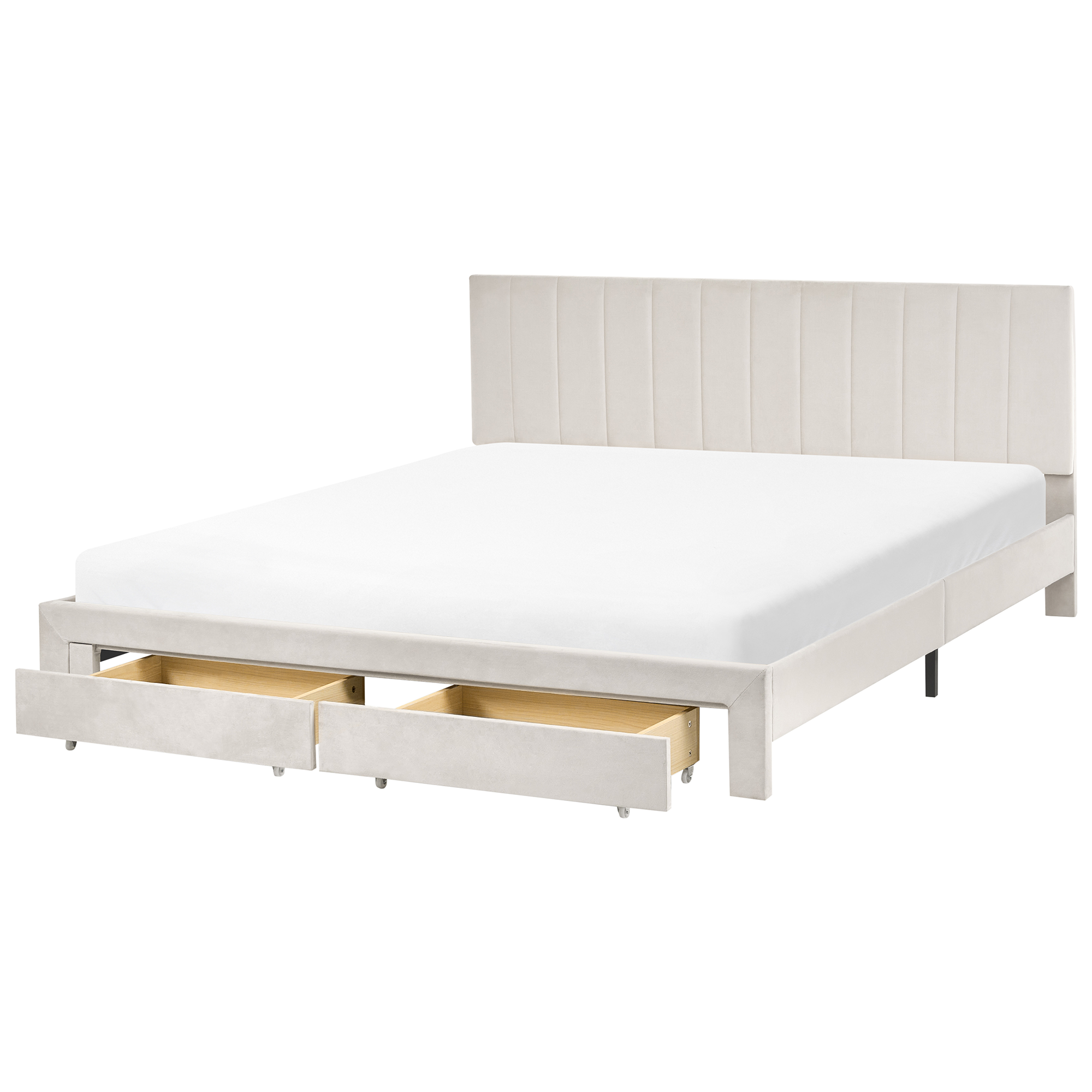 Seng med skuffer til opbevaring LONZAC Velour Cremehvid 180 x 200 cm