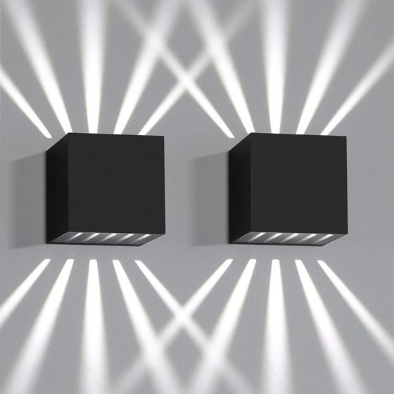 NETTLIFE 2 stk. LED-væglampe til indendørs og udendørs brug - sort udendørslampe IP65 vandtæt udendørs væglampe 3000K kølig hvid up down 10W