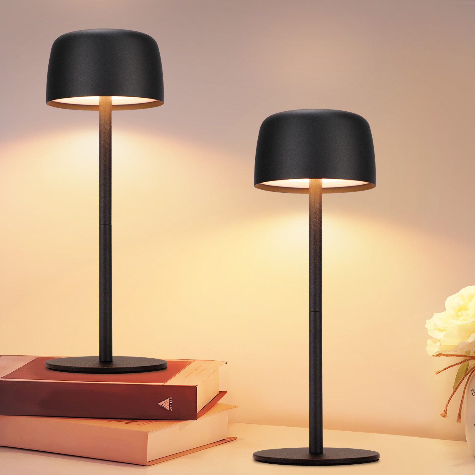 NETTLIFE 2 stk. ledningsfri LED-bordlampe, trinløs dæmpning natlampe med batteri