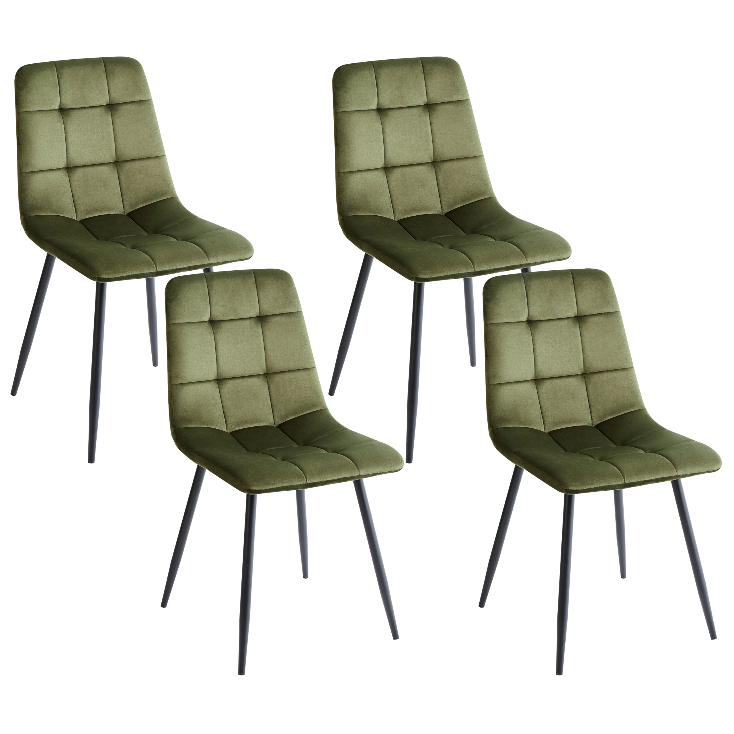 Sæt med 4 spisebordsstole POWELL Velour Olivengrøn