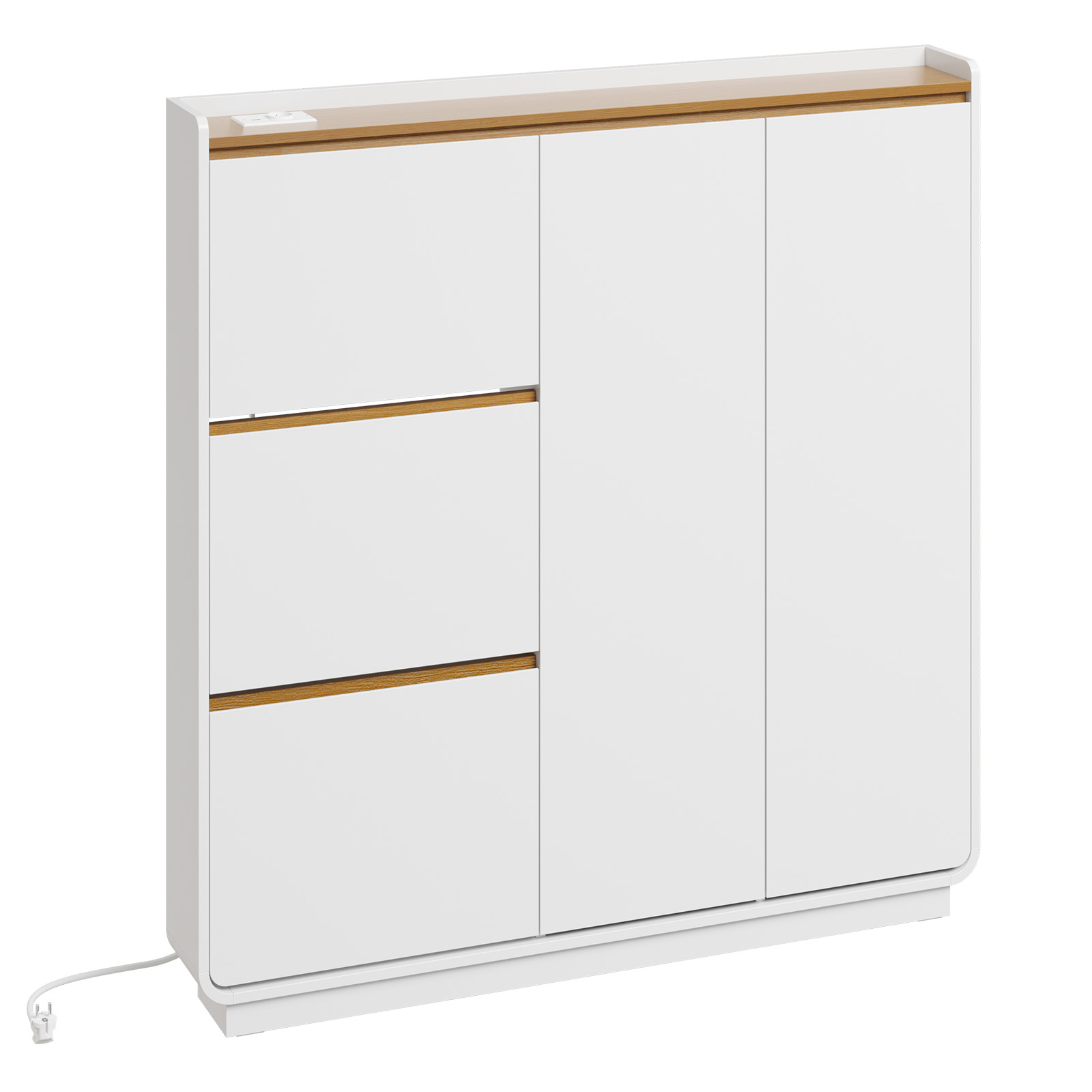 Skoeskab med vippelåger og opladningsstation, Hvid, 121x15x126 cm, FSR229-E-WN
