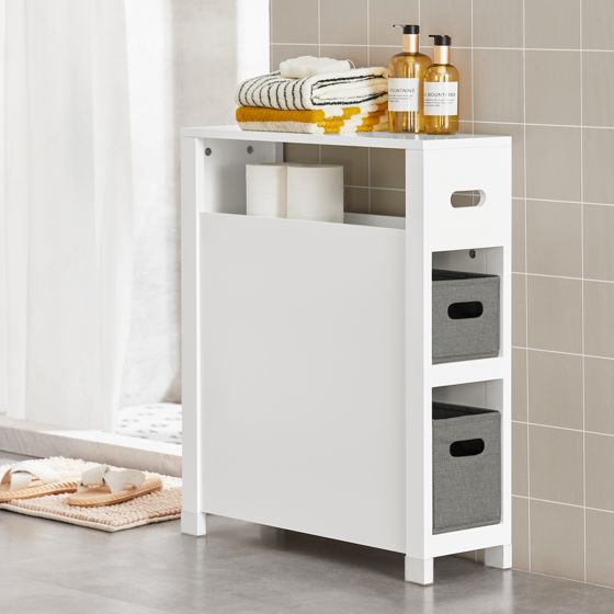 SoBuy smalle badeværelsesmøbler, smalt badeværelsesskab, Toiletrulle-skab BZR83-W