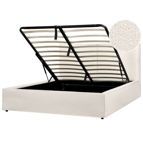 Seng med opbevaring MOISSAC Boucle Cremehvid 160 x 200 cm