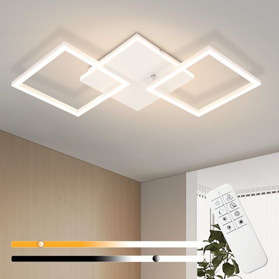 NETTLIFE LED loftlampe til stue, hvid, dæmpbar, firkantet, moderne, 32 W, med fjernbetjening
