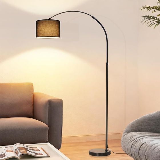 NETTLIFE Kaari gulvlampe, sort jernfod, stofskærm Ø30 cm, marmorfod Ø26 cm, højde 181 cm, uden lyskilde