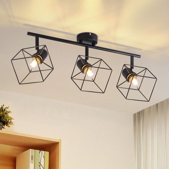NETTLIFE sort loftspotlight E14 350° roterende loftslampe vintage - metal til stue justerbar uden pære