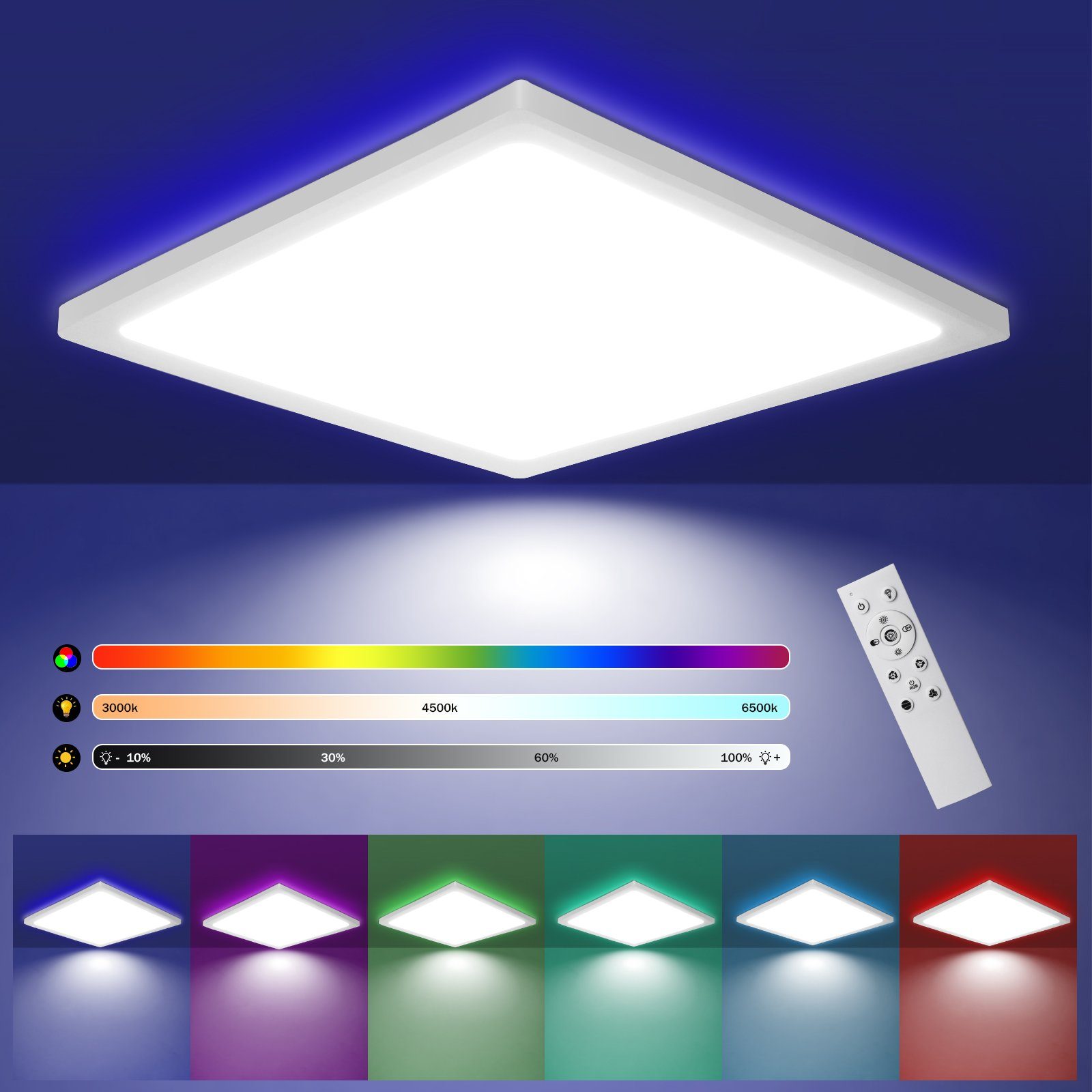 NETTLIFE Dæmpbar, LED loftlampe, farve, RGB - med baggrundsbelysning, 36, W med fjernbetjening