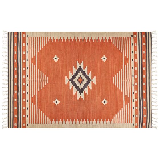 Gulvtæppe GAVAR Orange 200 x 300 cm Kelim Bomuld