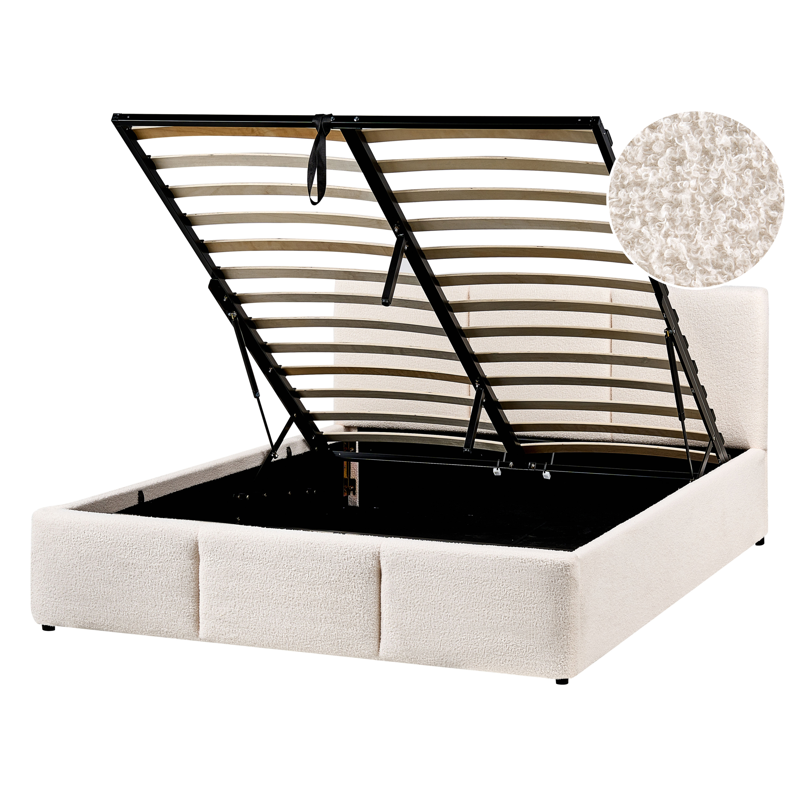 Seng med opbevaring BOUSSE Boucle Cremehvid 140 x 200 cm