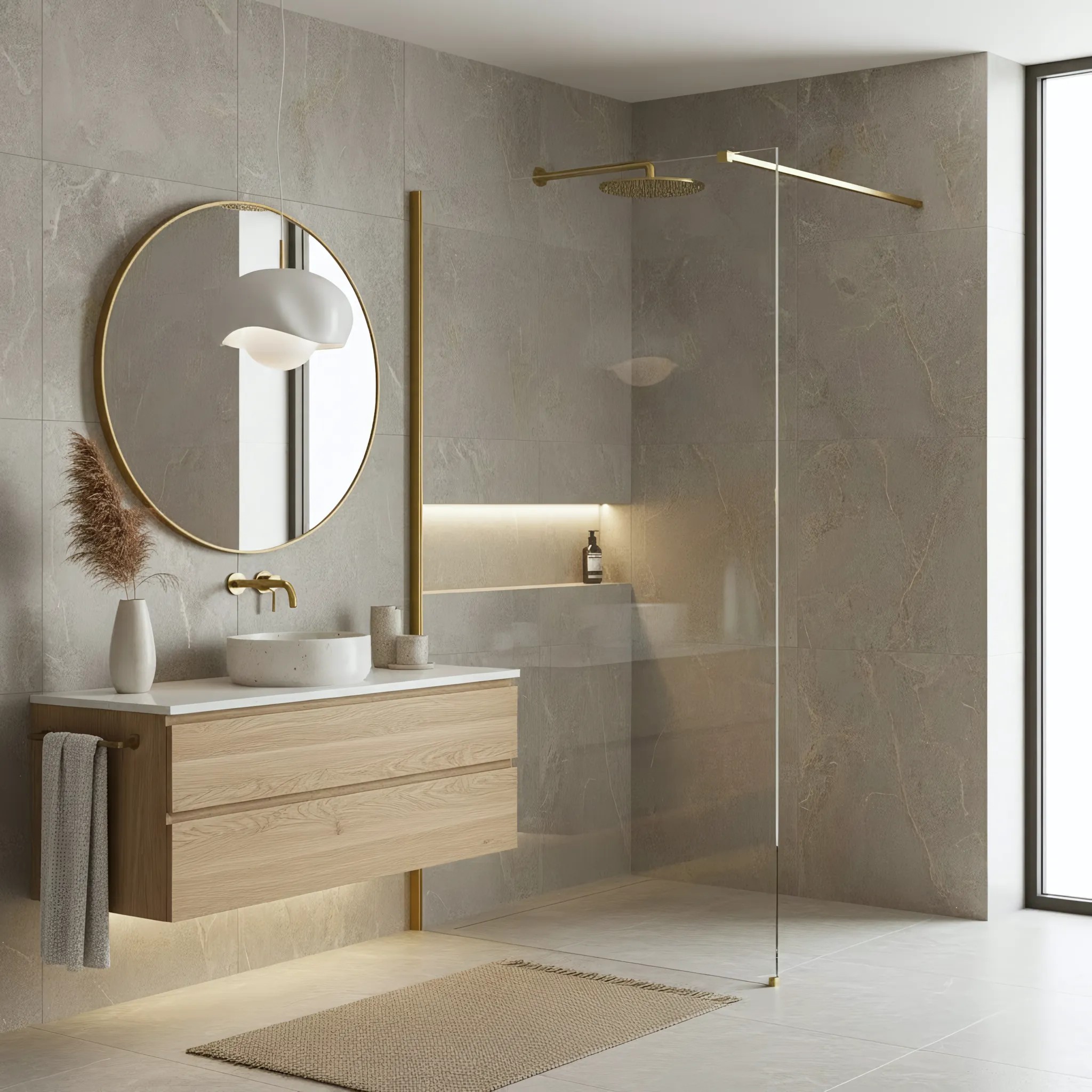 REA brusevæg Flexi Transparent 100 Børstet guld, 120x100x195cm